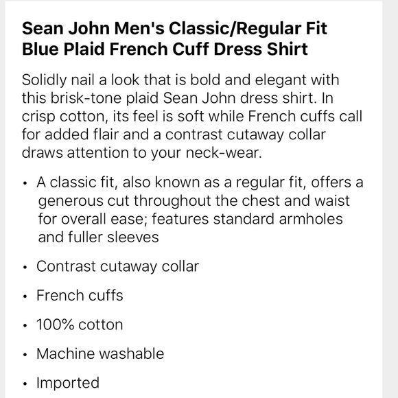 Sean John Men’s Classic/Regular Fit Blue Plaid - Picture 3 of 3